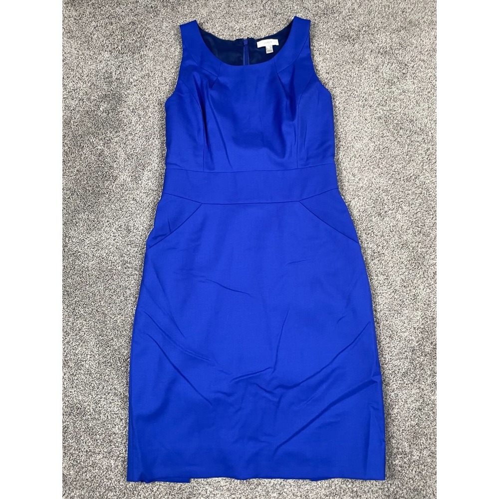 J Crew Dress Womens 6 Royal Blue 100%‎ Wool Sheath Pockets Pencil Party Office